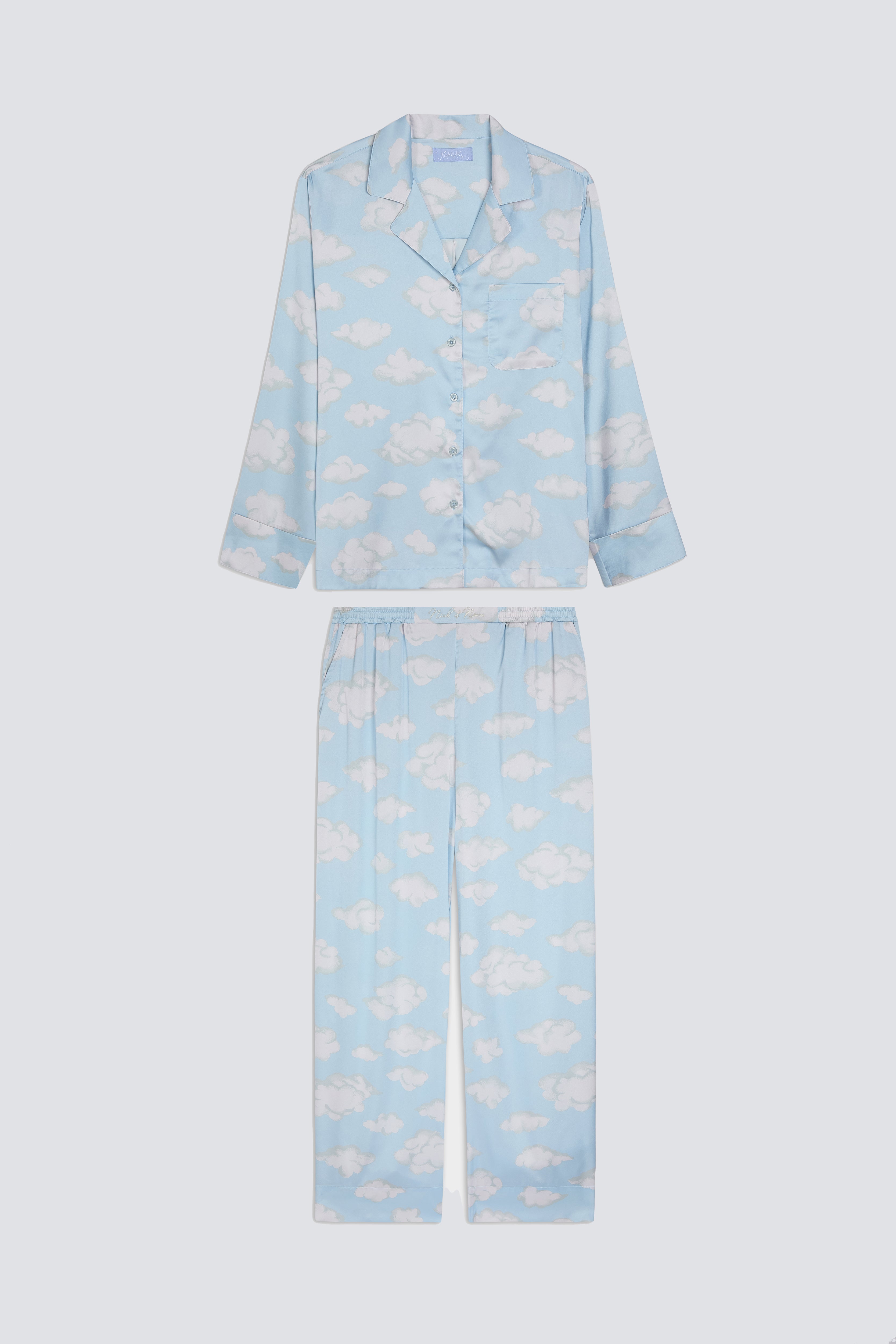 Cloud Nine pajama set with cloud pattern on a white background
