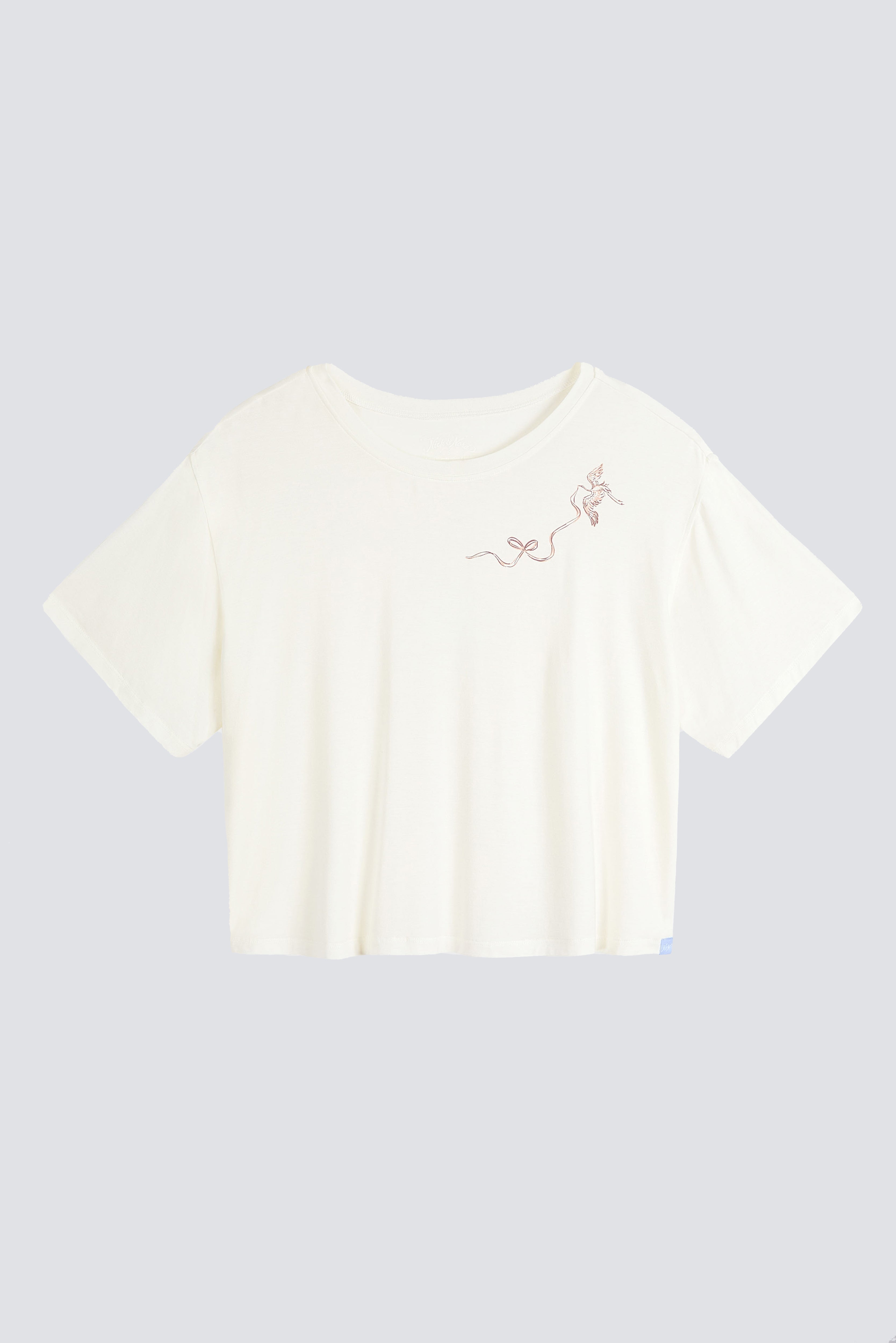 Product shot of Cropped Pajama Sleep Tee with Bird & Bow Design by Nick & Nora