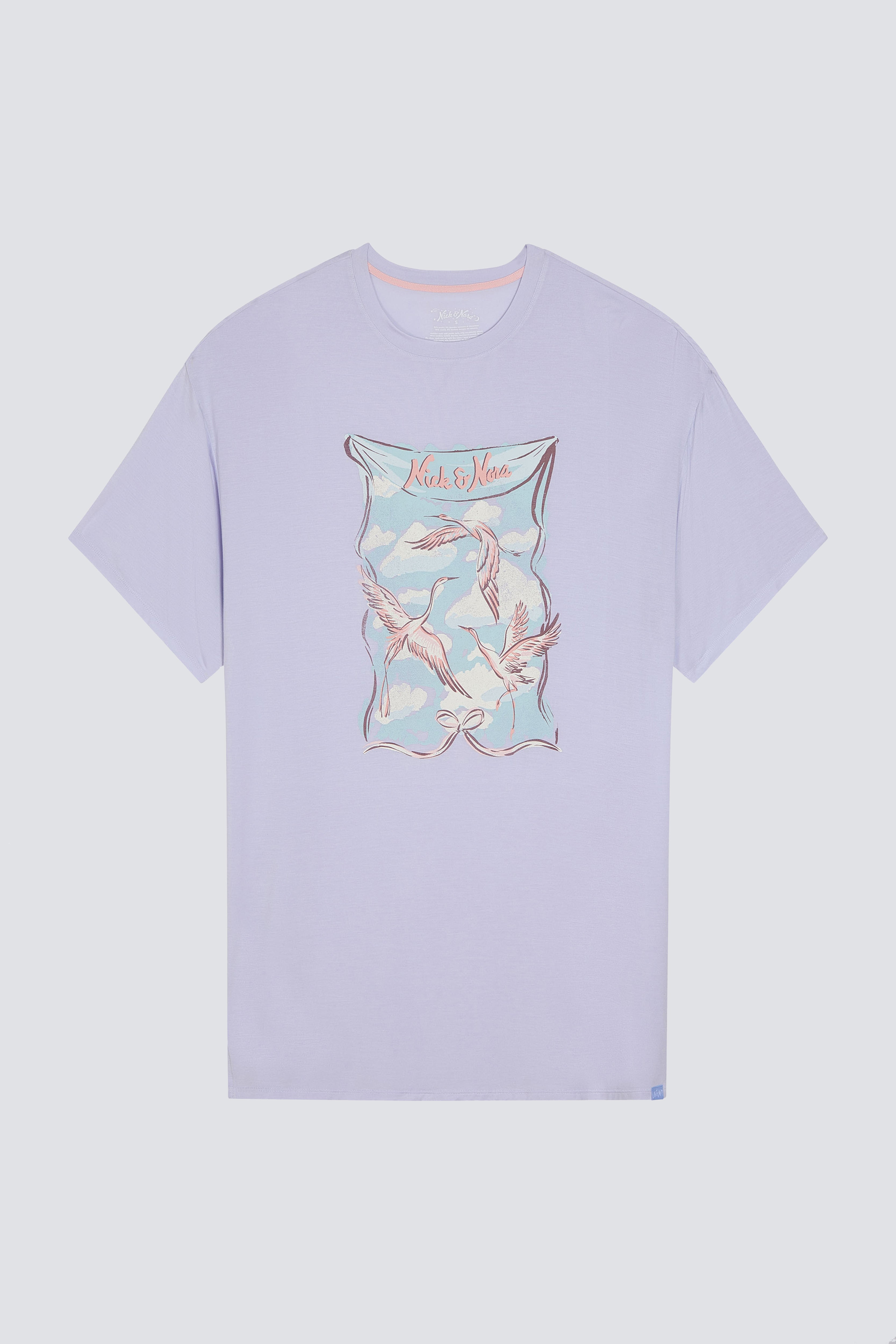 Product shot of Birds of a Feather Oversized Sleep Tee Shirt by Nick & Nora