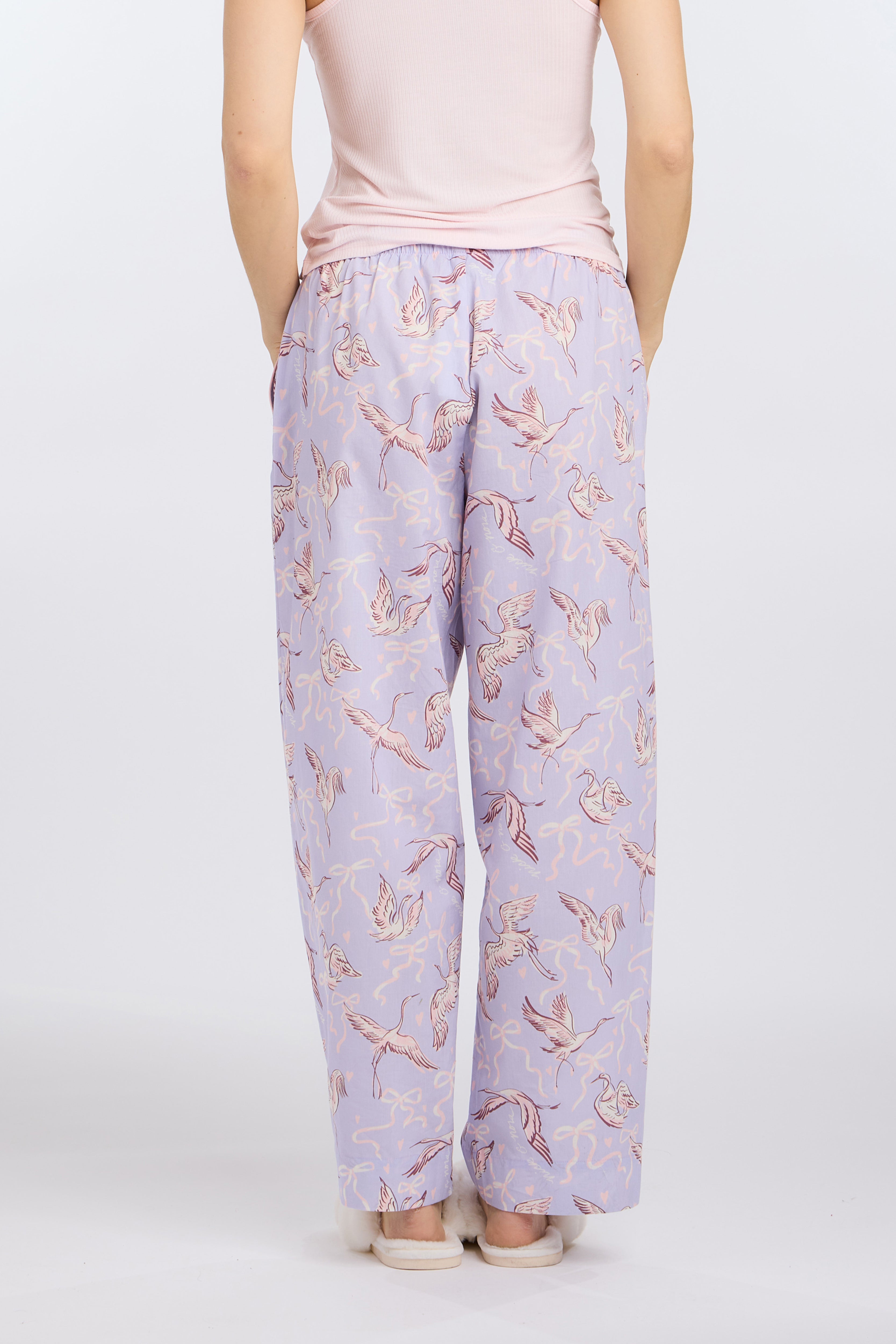 Back view of 100% Cotton Sleep Pajama Pants in Birds of a Feather Print by Nick & Nora