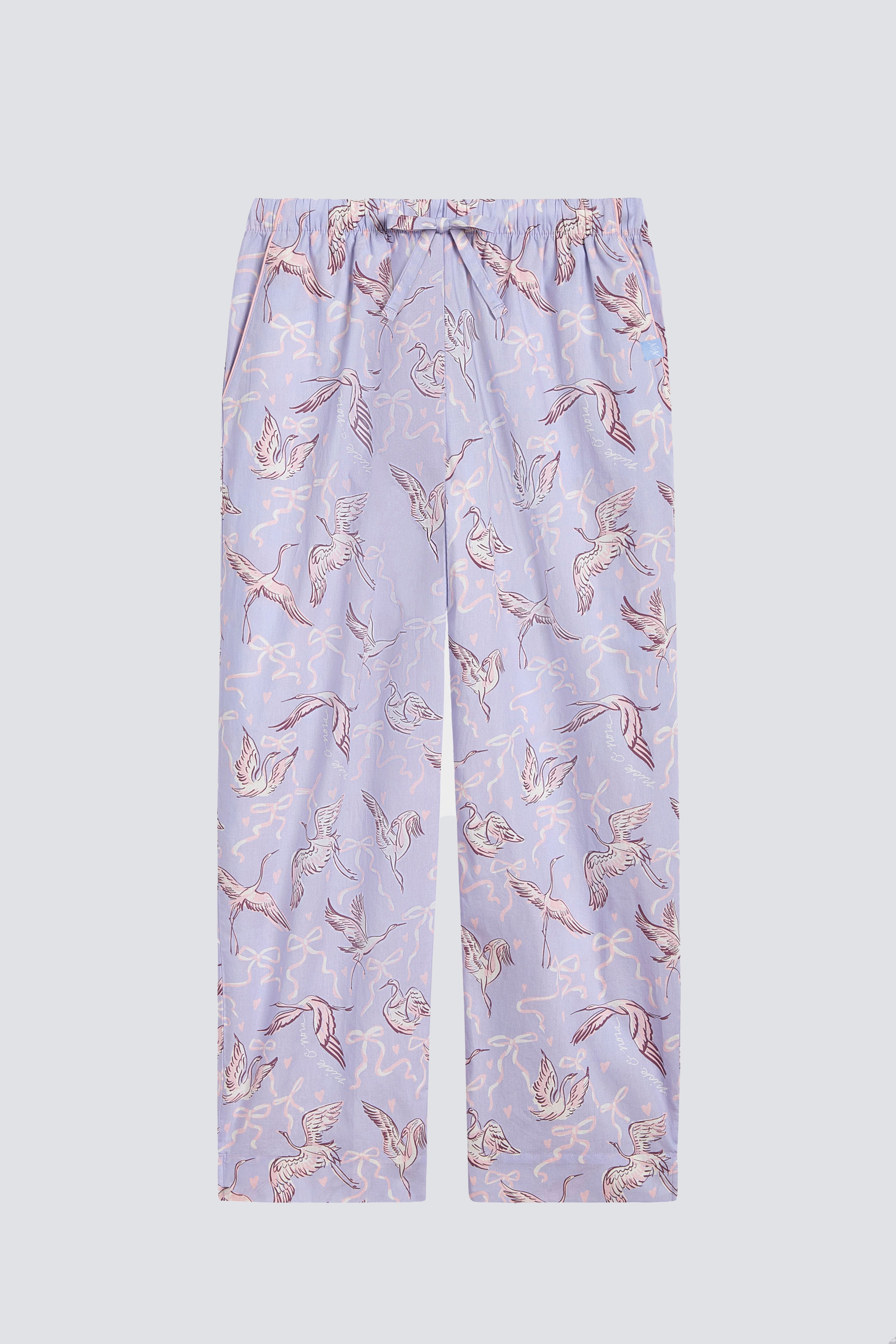 Product shot of 100% Cotton Sleep Pajama Pants in Birds of a Feather Print by Nick & Nora