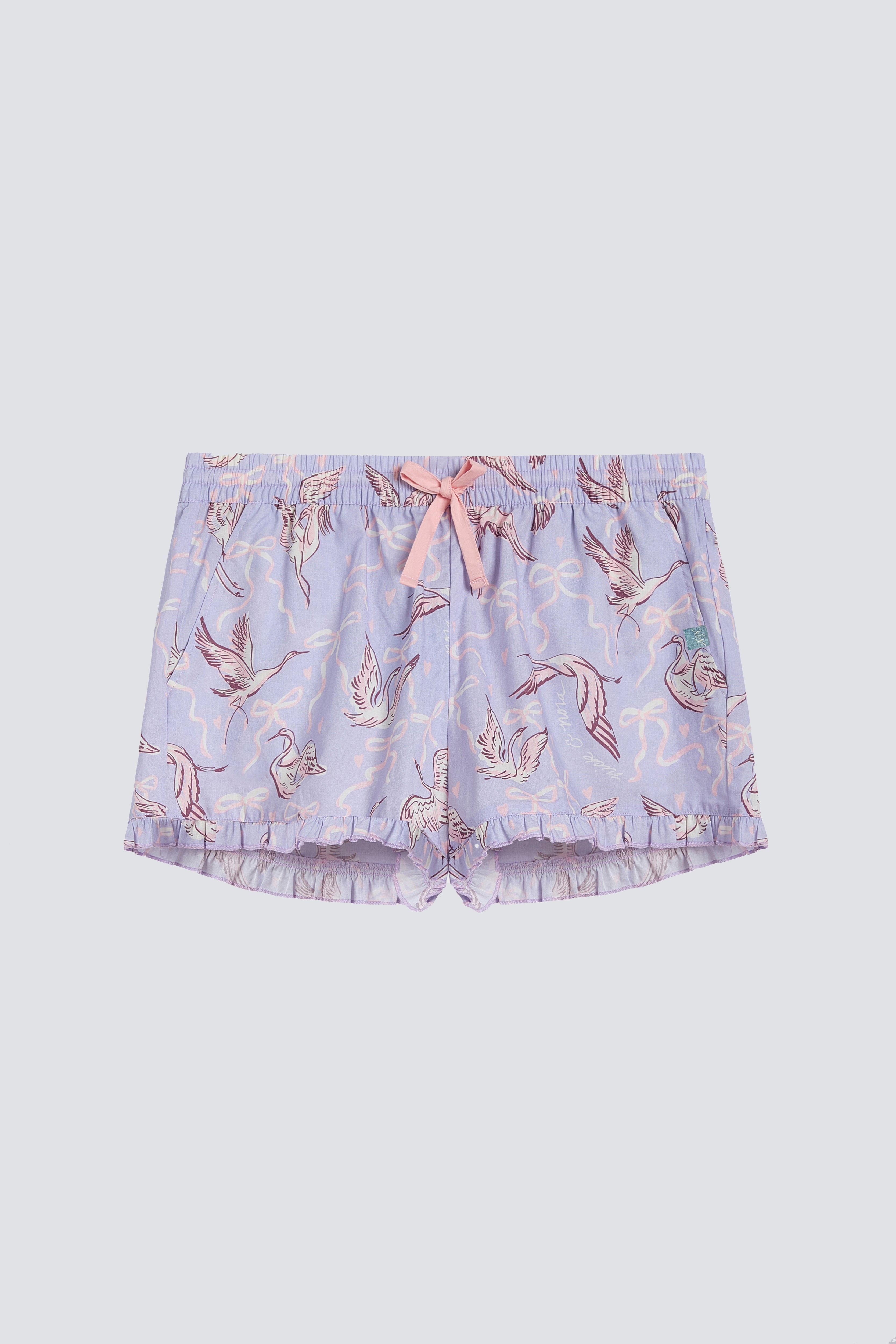 Product shot of 100% Cotton Sleep Pajama Shorts in Birds of a Feather Print by Nick & Nora