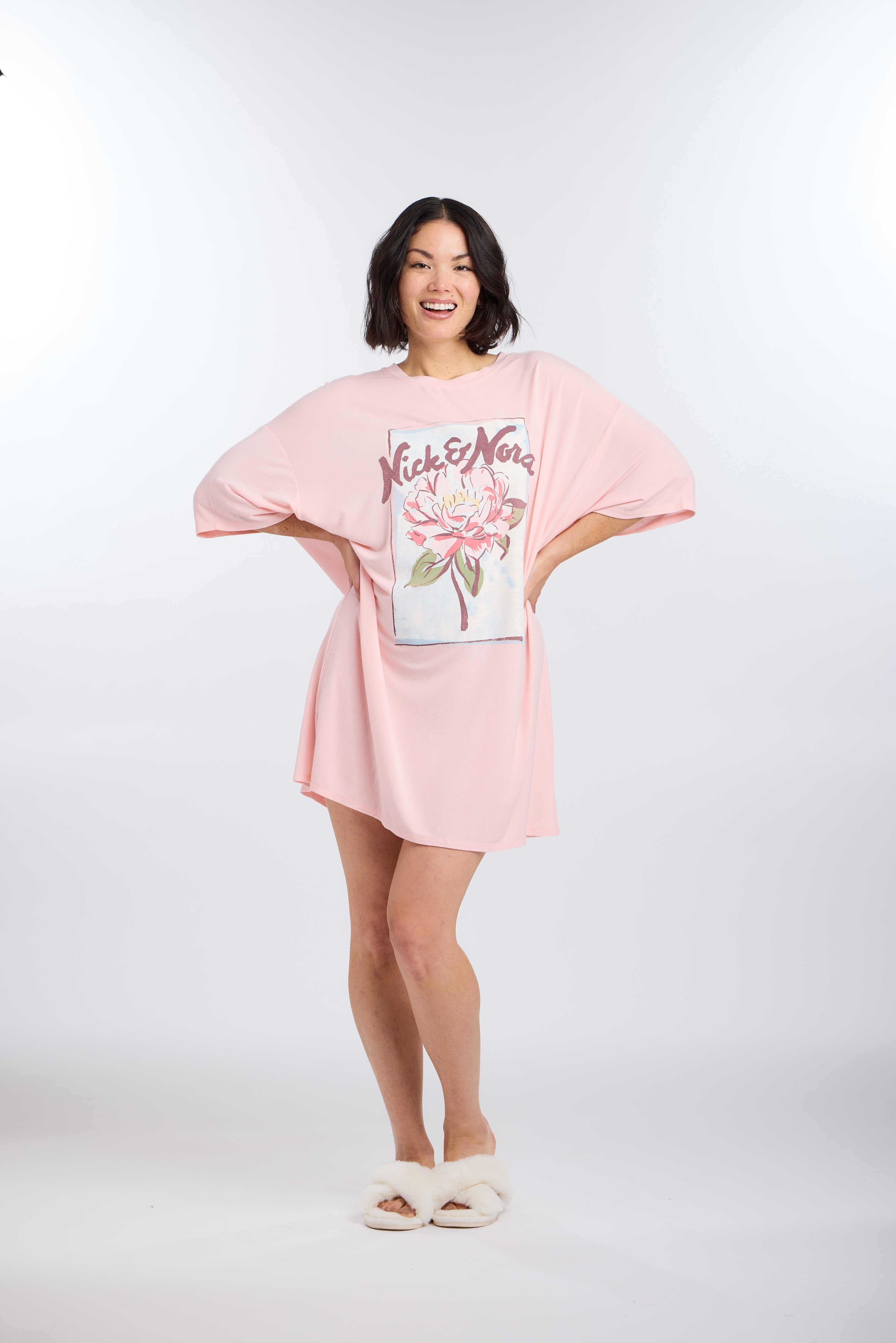 Model wearing Blossom Oversized Sleep Tee Shirt by Nick & Nora