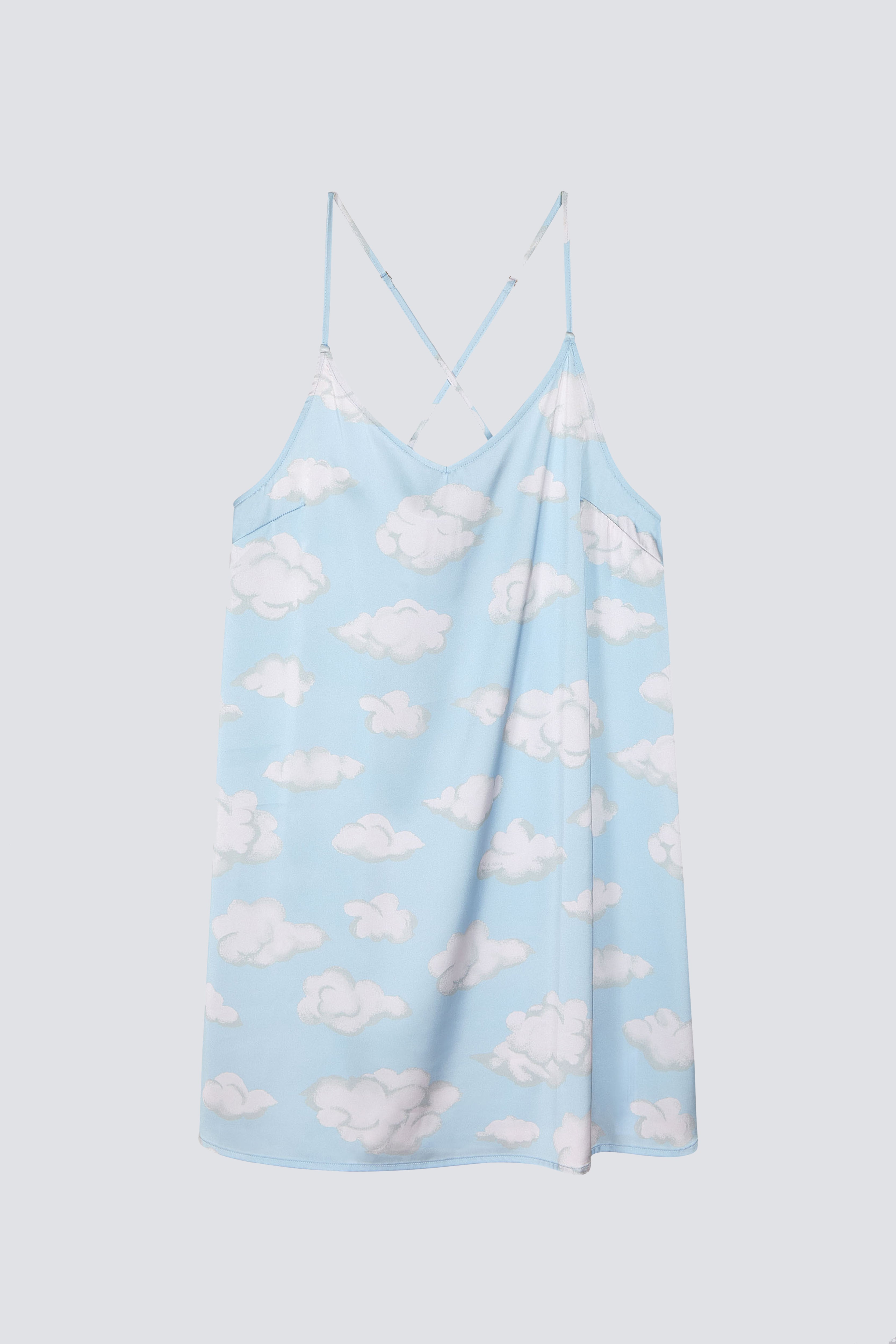 Cloud Nine chemise with cloud pattern on a light gray background