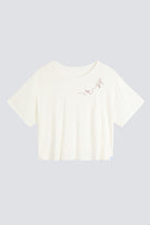 Product shot of Cropped Pajama Sleep Tee with Bird & Bow Design by Nick & Nora