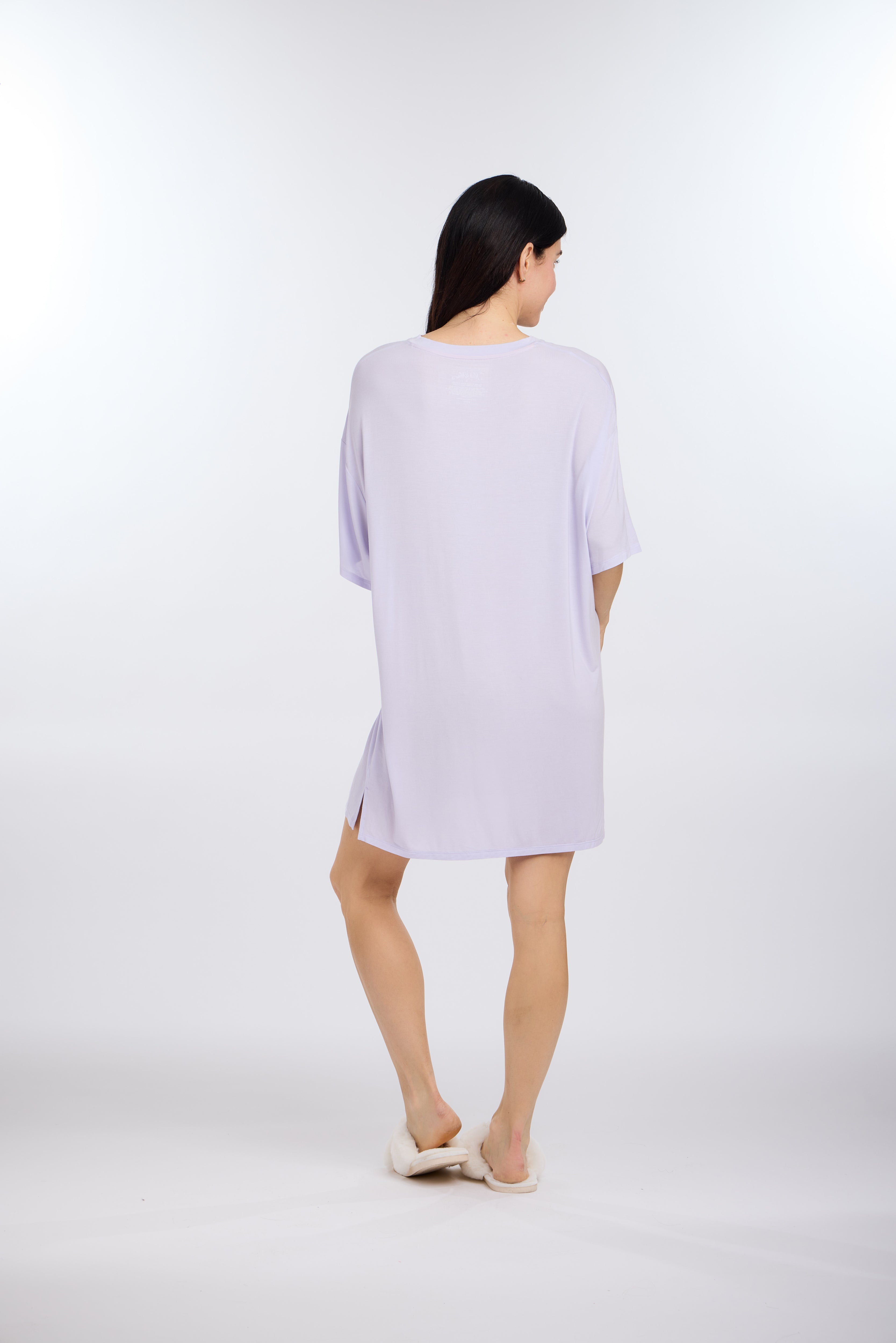 Model wearing Birds of a Feather Oversized Sleep Tee Shirt by Nick & Nora