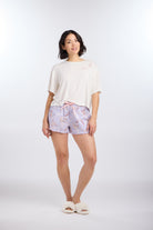 Front view of 100% Cotton Sleep Pajama Shorts in Birds of a Feather Print by Nick & Nora 