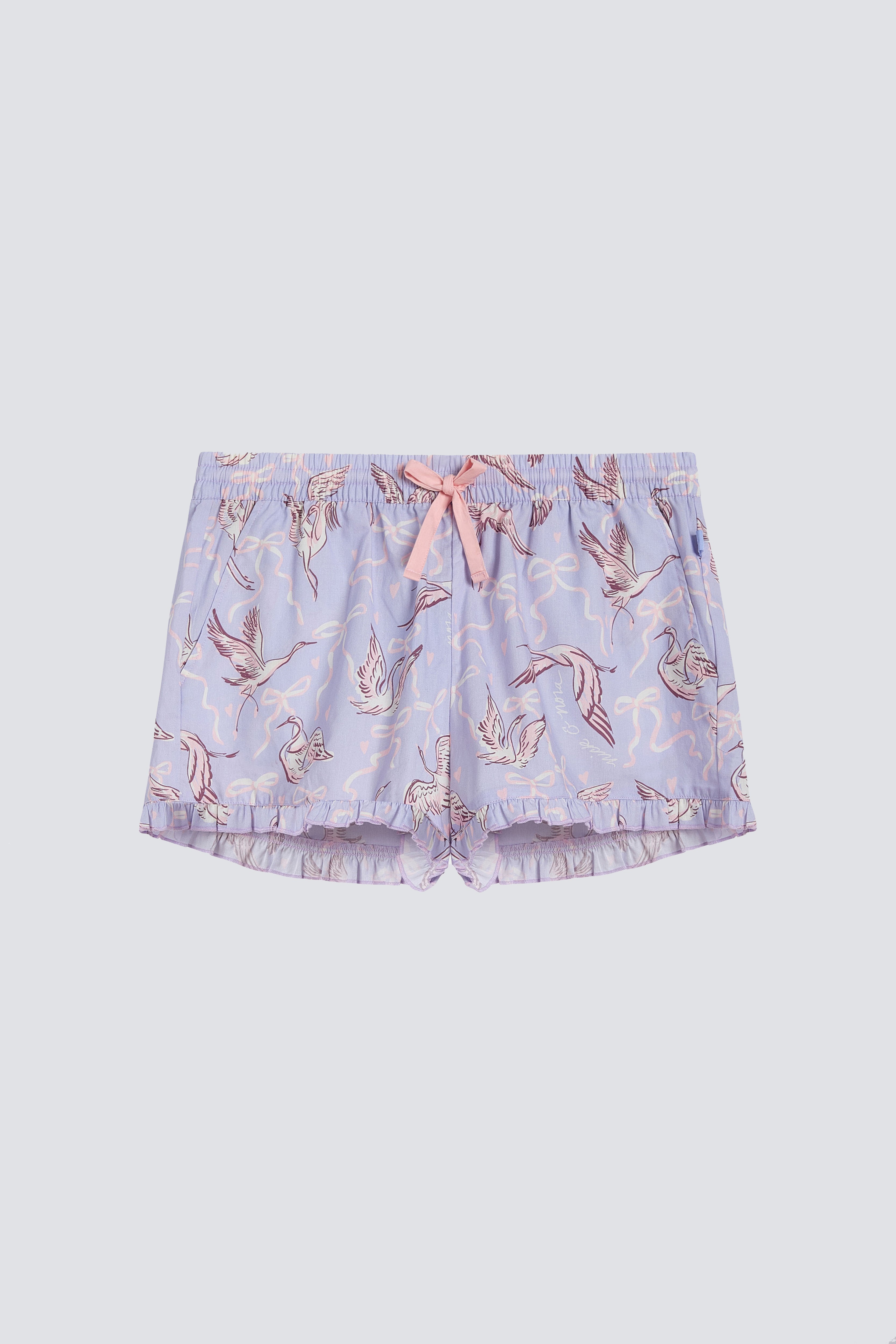 Product shot of 100% Cotton Sleep Pajama Shorts in Birds of a Feather Print by Nick & Nora 