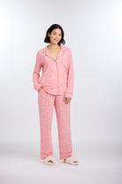 Model in long sleeve Ditsy Blossoms Pajama Set by Nick & Nora