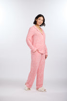 Model in long sleeve Ditsy Blossoms Pajama Set by Nick & Nora