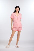 Model in short sleeve Ditsy Blossoms Pajama Set by Nick & Nora
