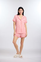 Model in short sleeve Ditsy Blossoms Pajama Set by Nick & Nora