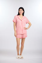 Model in short sleeve Ditsy Blossoms Pajama Set by Nick & Nora