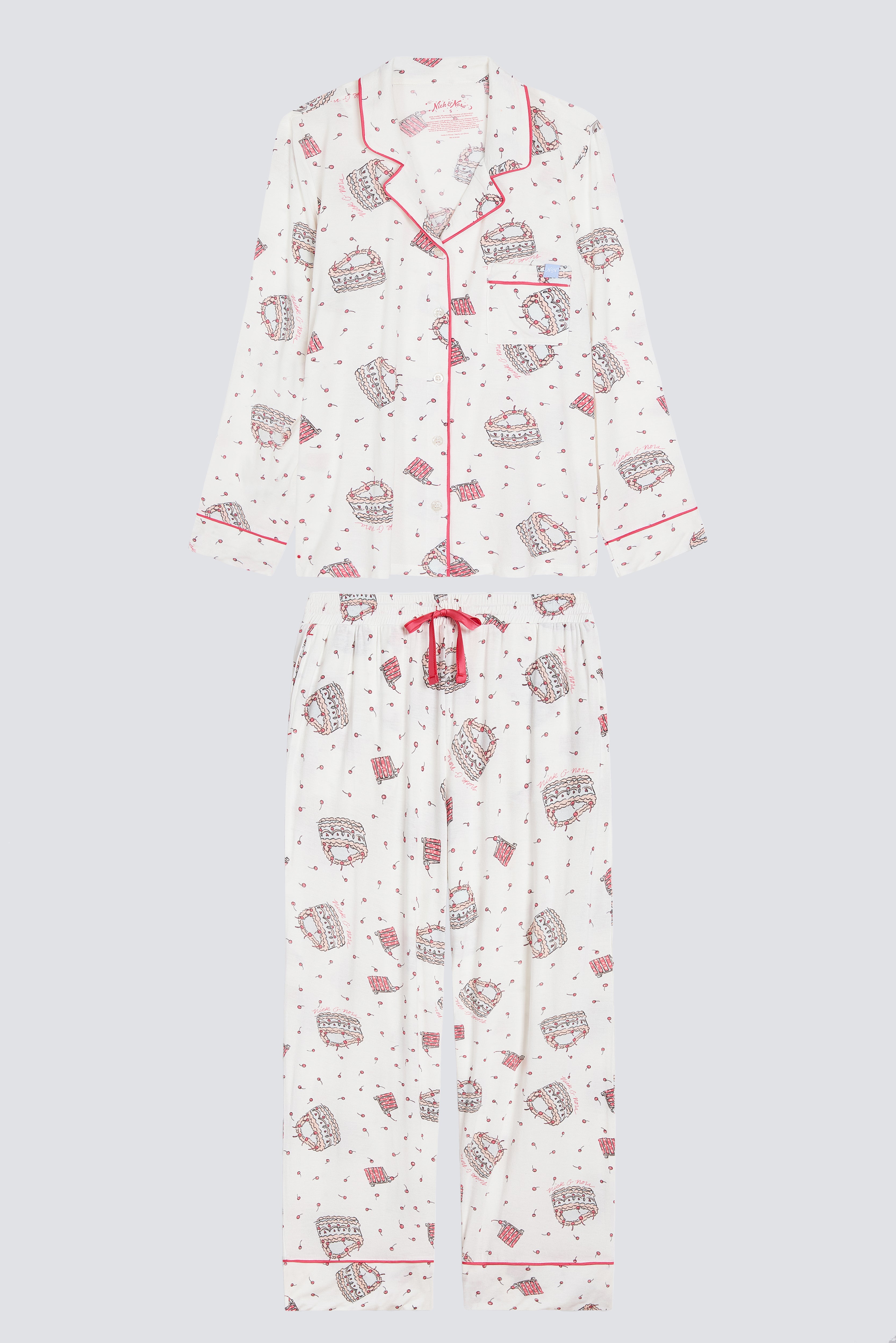 Studio shot of Let's Eat Cake Long Sleeve Pajama Set by Nick & Nora