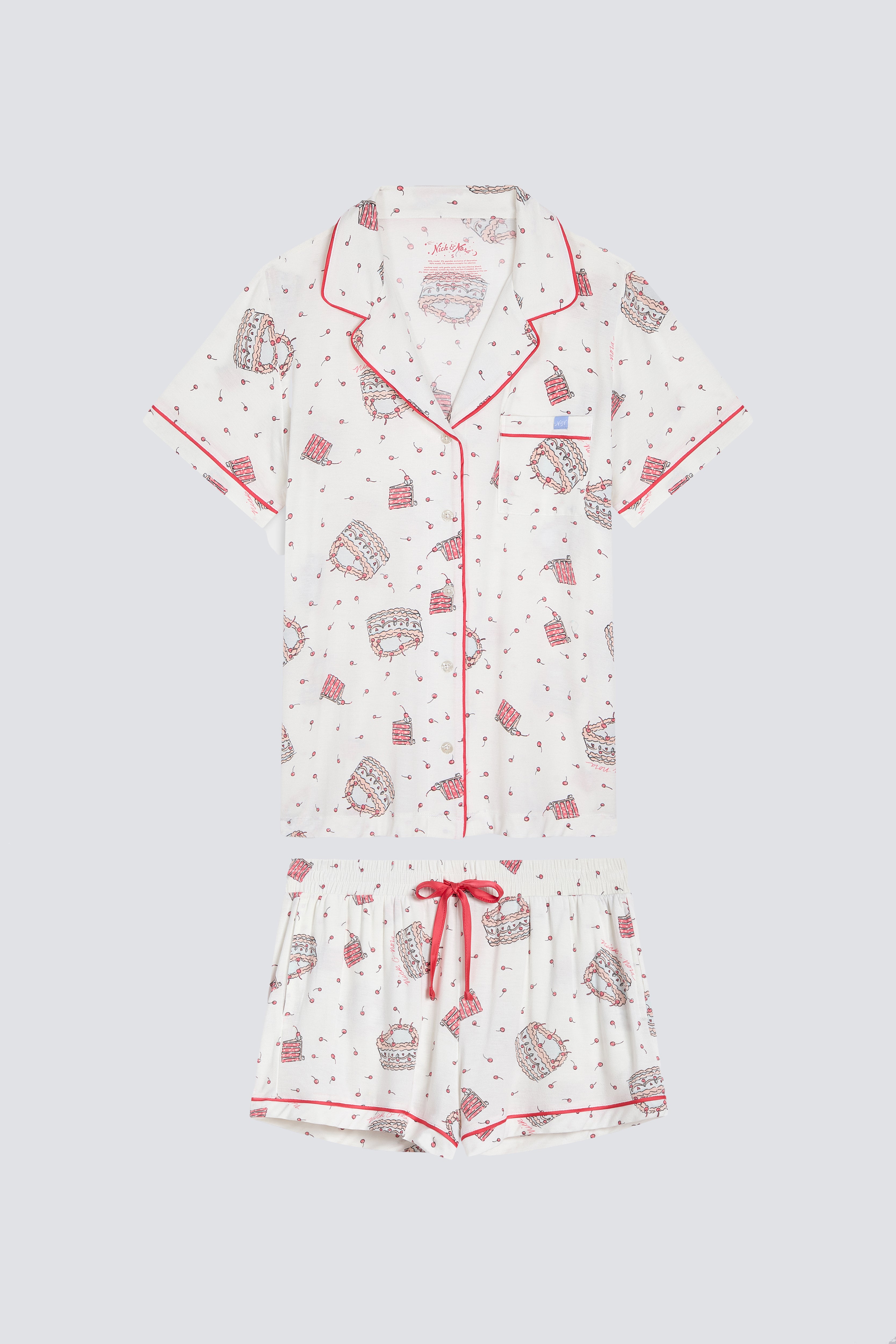 Studio shot of Let's Eat Cake Short Sleeve Pajama Set by Nick & Nora