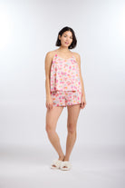 Model in Macarons Satin Classic Cami Top Sleep Pajama Set