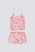 Product shot of Classic Macarons Print Cami Top Satin Sleep  Pajama Set by Nick & Nora