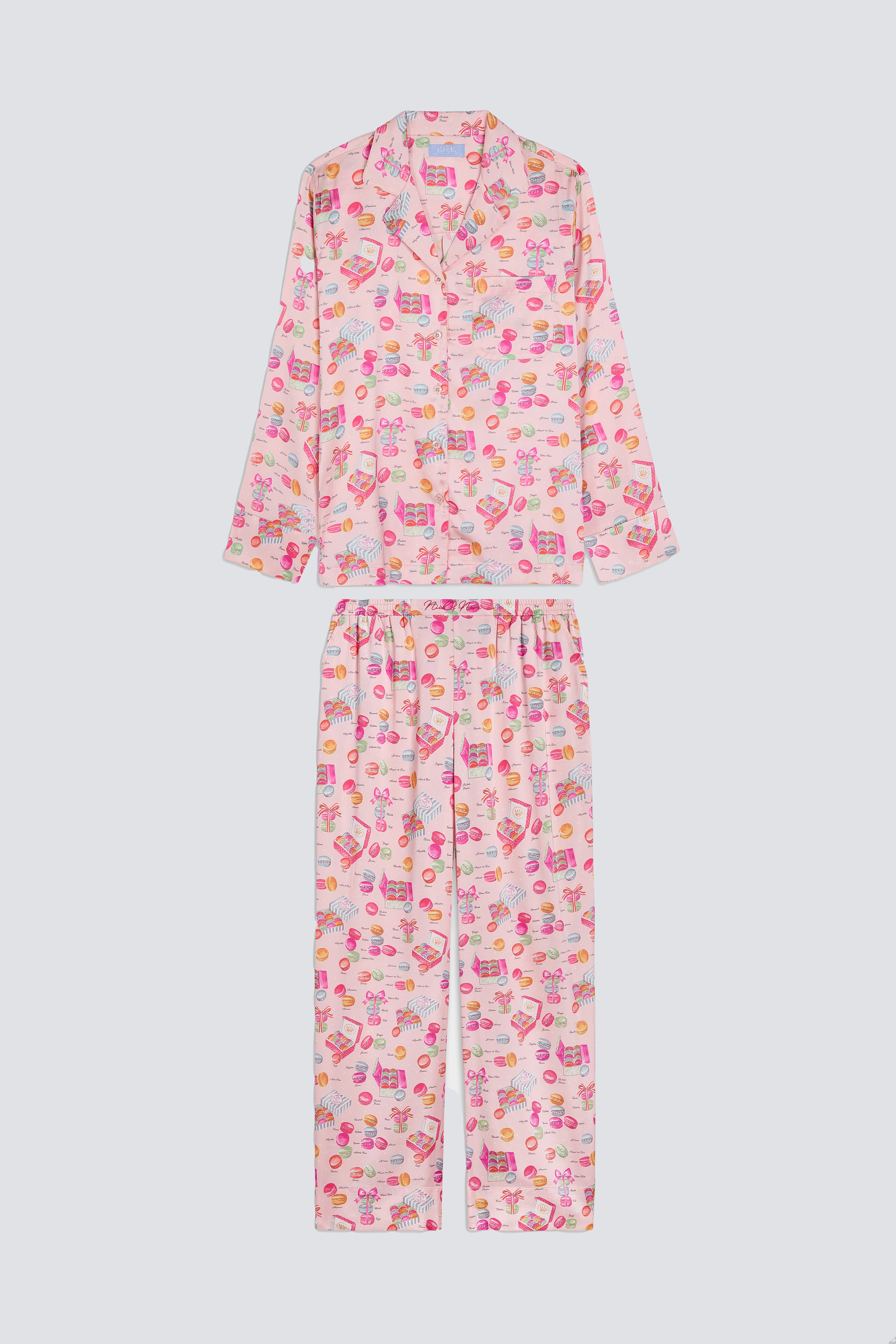Pinup Product shot of Satin Macarons Classic Long Sleeve Sleep Pajama Set by Nick & Nora