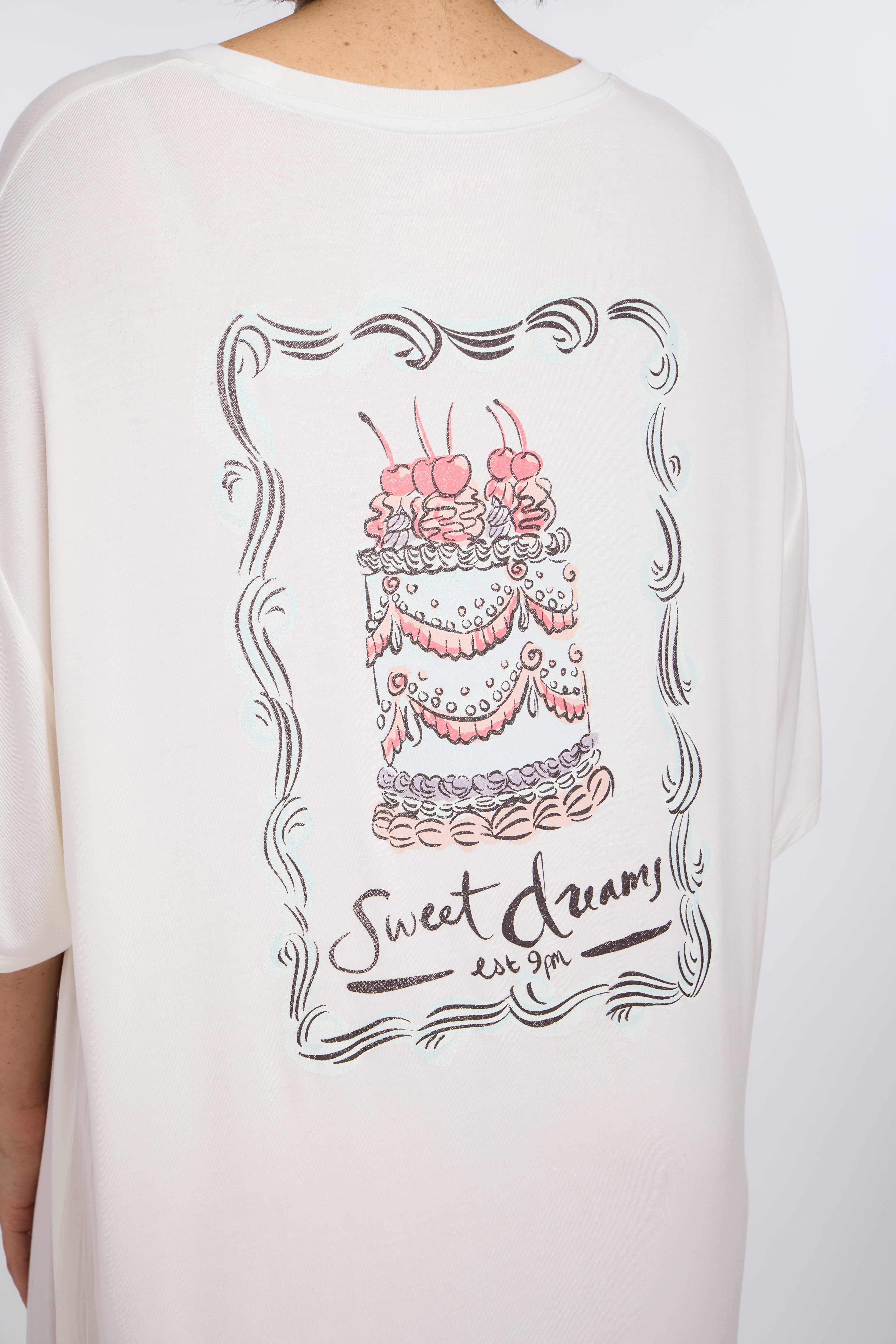 Close up product detail shot of Sweet Dreams Oversized Sleep Tee Shirt by Nick & Norao